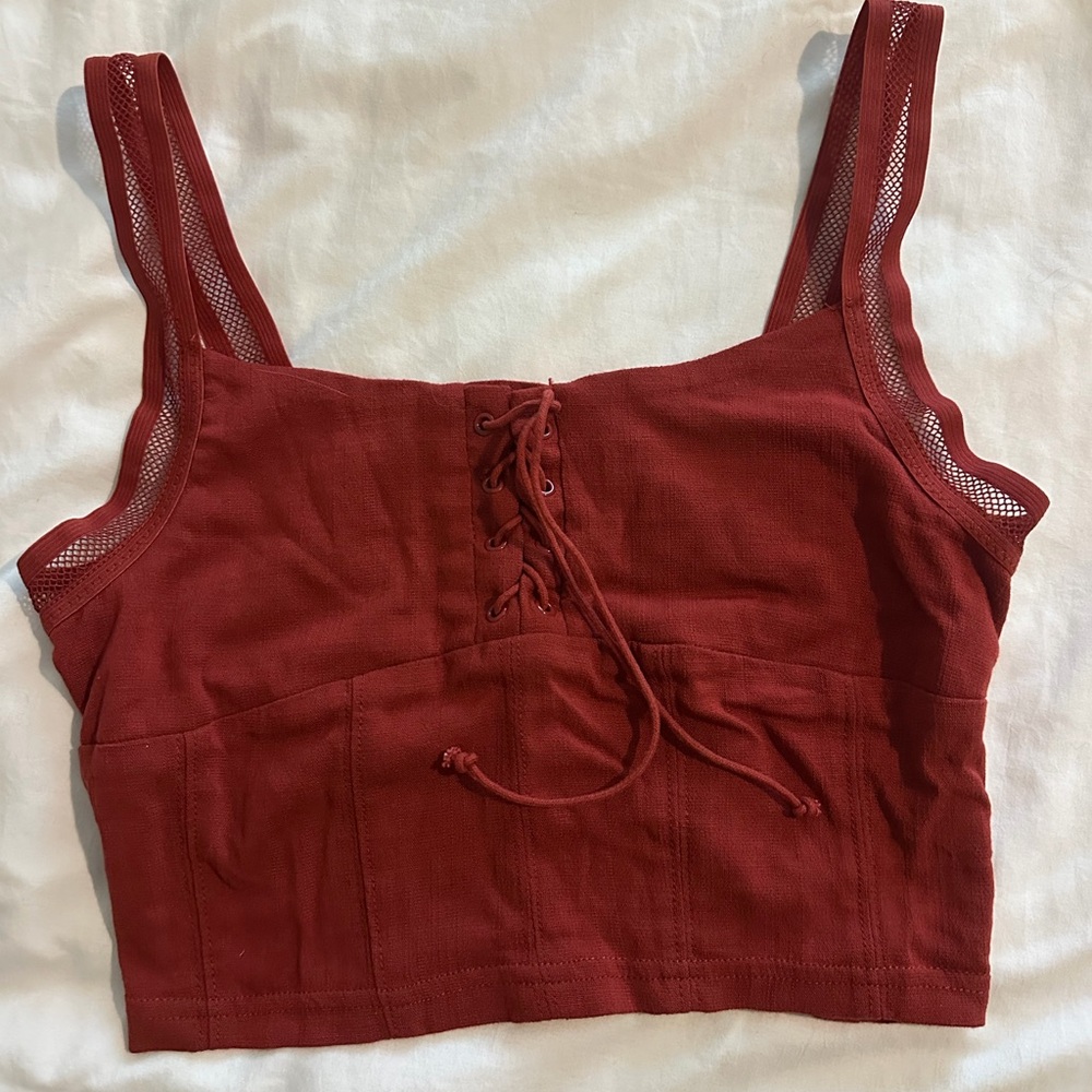 Free People Rust Lace-Up Crop Top